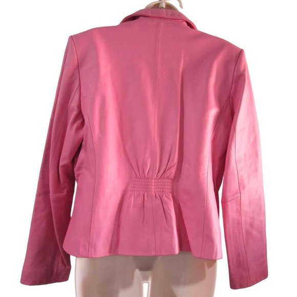 Pink Leather Two Button Lapel Flower Accent Jacket Bl;azer Wilson Ladies Large E - Picture 3 of 16